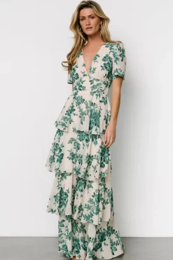 Online Baltic Born Montaigne Ruffle Maxi Dress | Ivory + Green Floral Ivory+GreenFloral
