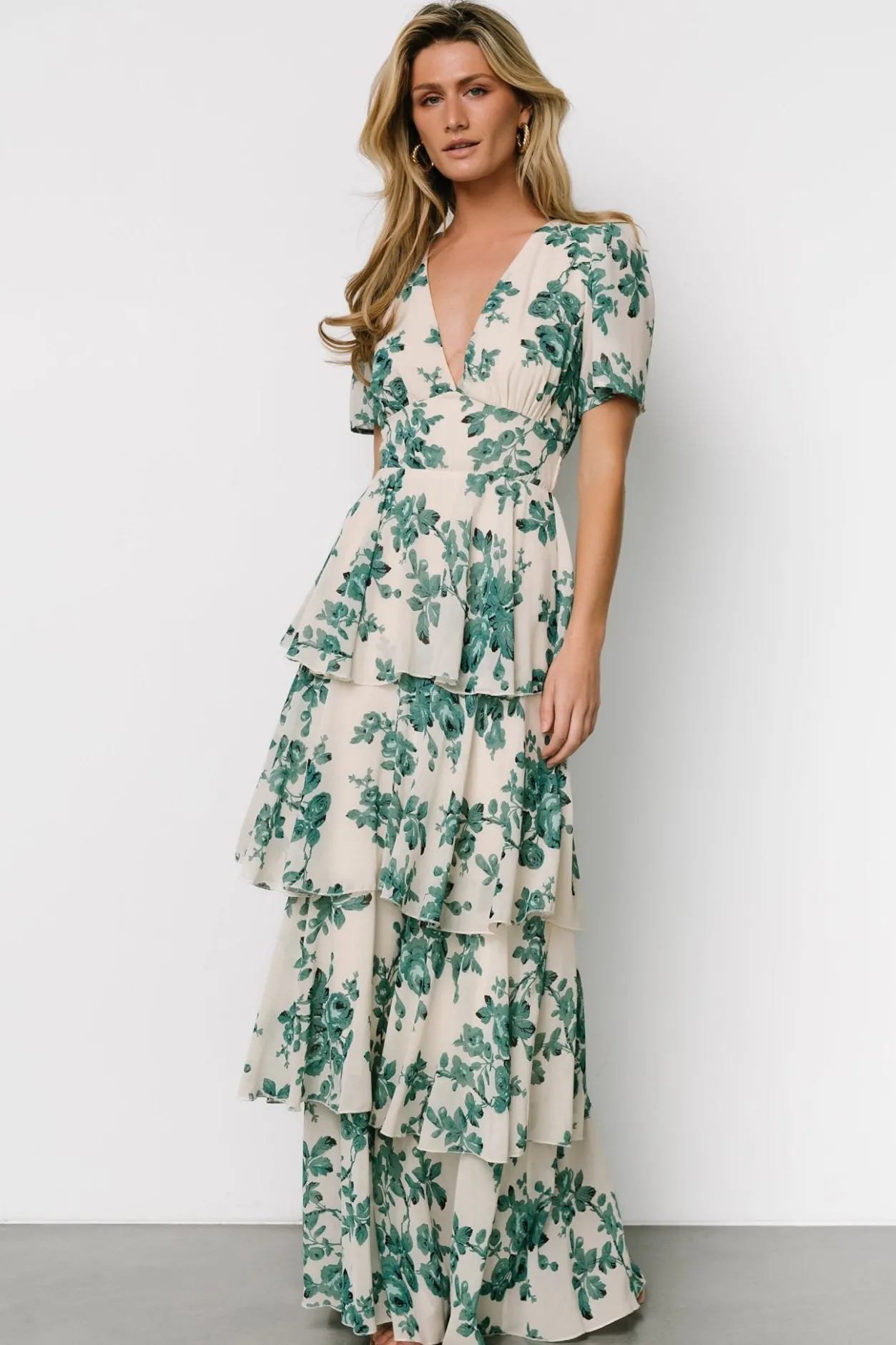 Online Baltic Born Montaigne Ruffle Maxi Dress | Ivory + Green Floral Ivory+GreenFloral