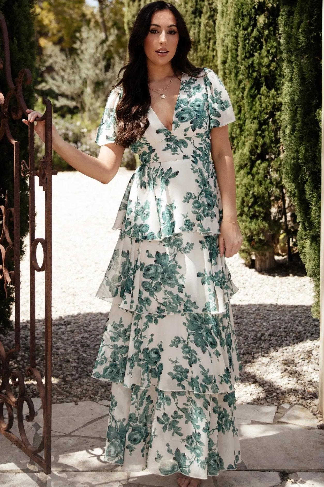 Online Baltic Born Montaigne Ruffle Maxi Dress | Ivory + Green Floral Ivory+GreenFloral