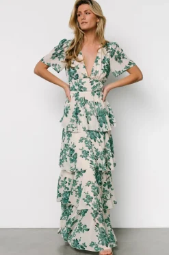 Online Baltic Born Montaigne Ruffle Maxi Dress | Ivory + Green Floral Ivory+GreenFloral