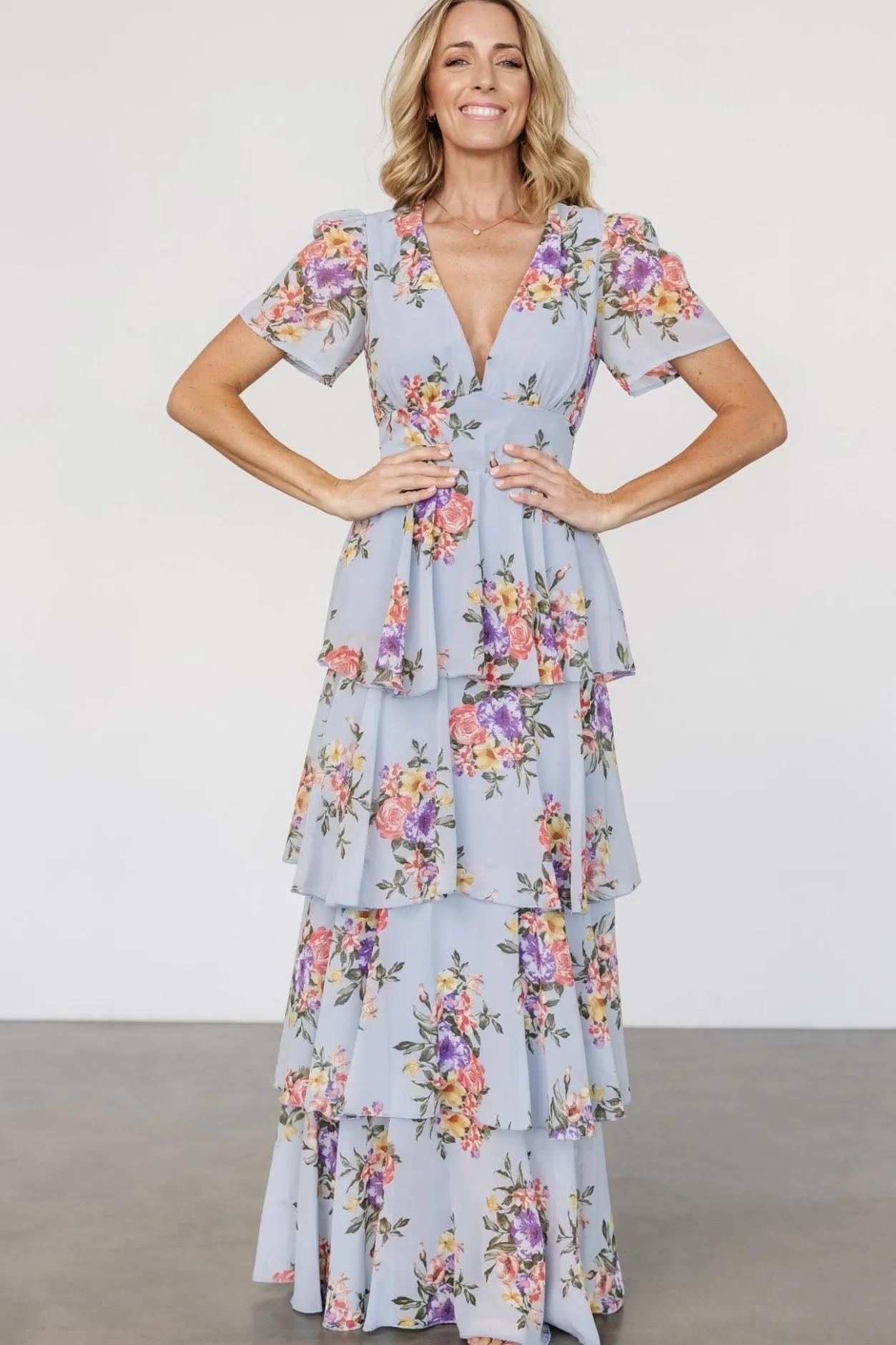 Clearance Baltic Born Montaigne Ruffle Maxi Dress | Light Blue Floral LightBlueFloral