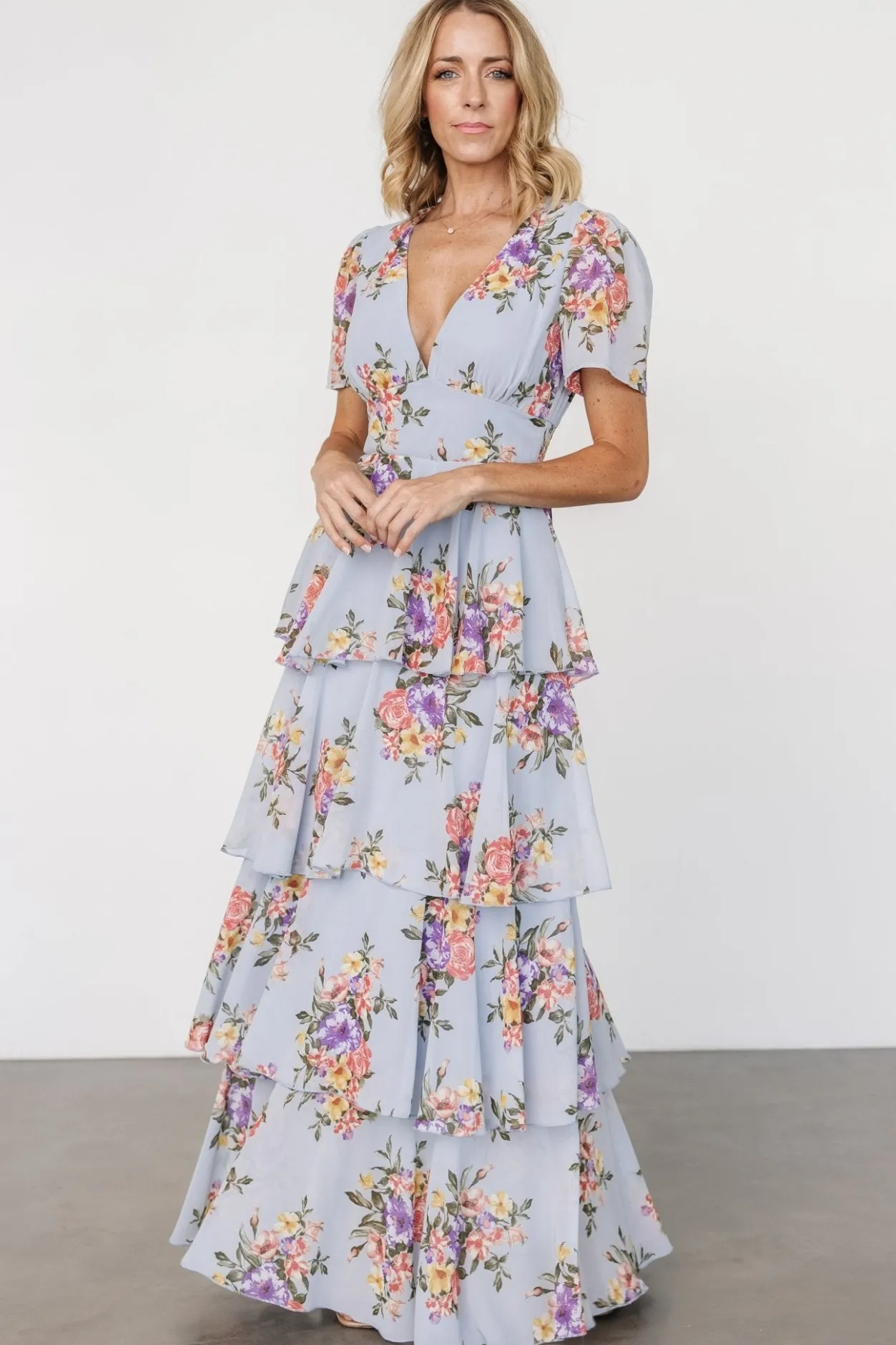 Clearance Baltic Born Montaigne Ruffle Maxi Dress | Light Blue Floral LightBlueFloral