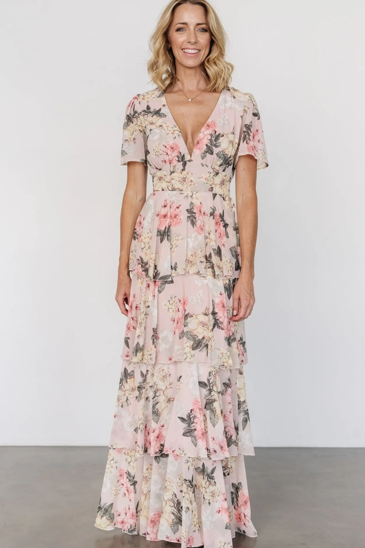 Clearance Baltic Born Montaigne Ruffle Maxi Dress | Pale Blush Floral PaleBlushFloral