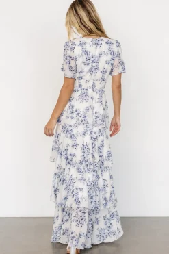 Outlet Baltic Born Montaigne Ruffle Maxi Dress | Off White + Blue OffWhite+Blue