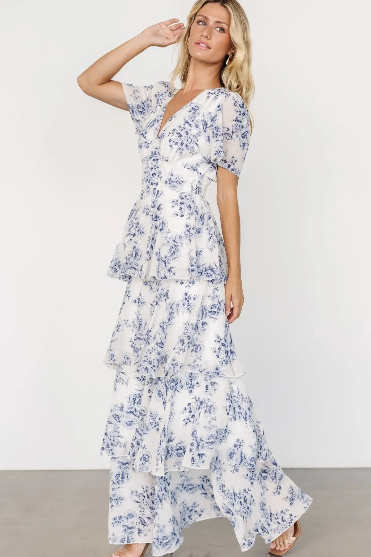 Outlet Baltic Born Montaigne Ruffle Maxi Dress | Off White + Blue OffWhite+Blue