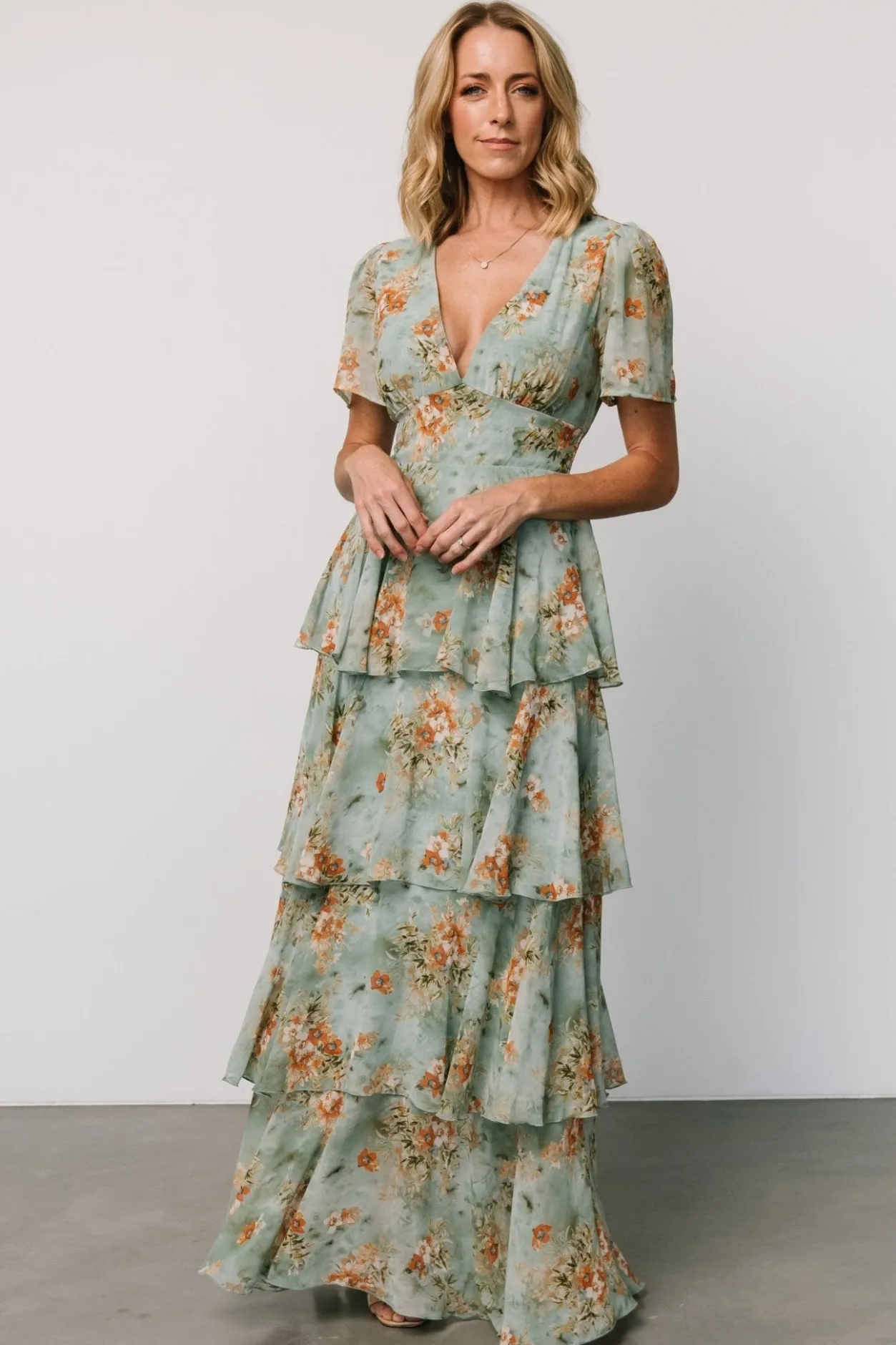 Discount Baltic Born Montaigne Ruffle Maxi Dress | Blue Sage Floral BlueSageFloral