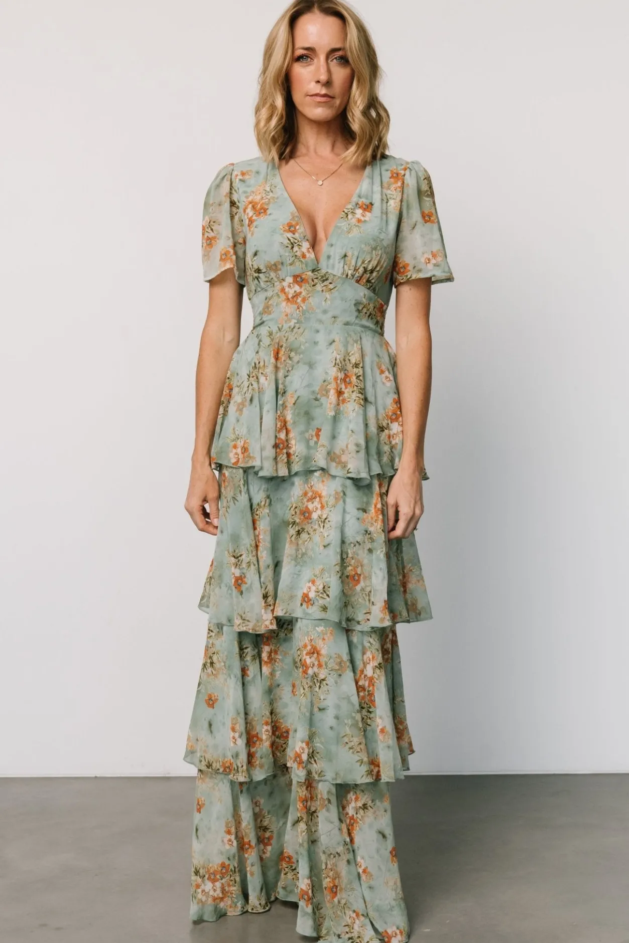Discount Baltic Born Montaigne Ruffle Maxi Dress | Blue Sage Floral BlueSageFloral