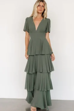 Online Baltic Born Montaigne Ruffle Maxi Dress | Dark Sage DarkSage