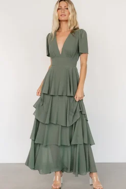 Online Baltic Born Montaigne Ruffle Maxi Dress | Dark Sage DarkSage