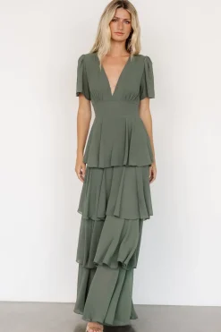 Online Baltic Born Montaigne Ruffle Maxi Dress | Dark Sage DarkSage