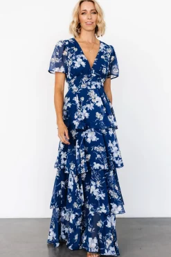 Outlet Baltic Born Montaigne Ruffle Maxi Dress | Navy + Blue Floral Navy+BlueFloral