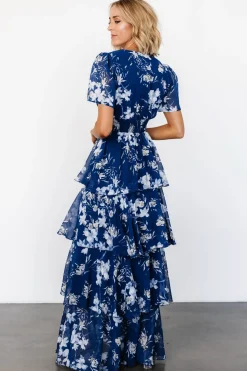 Outlet Baltic Born Montaigne Ruffle Maxi Dress | Navy + Blue Floral Navy+BlueFloral