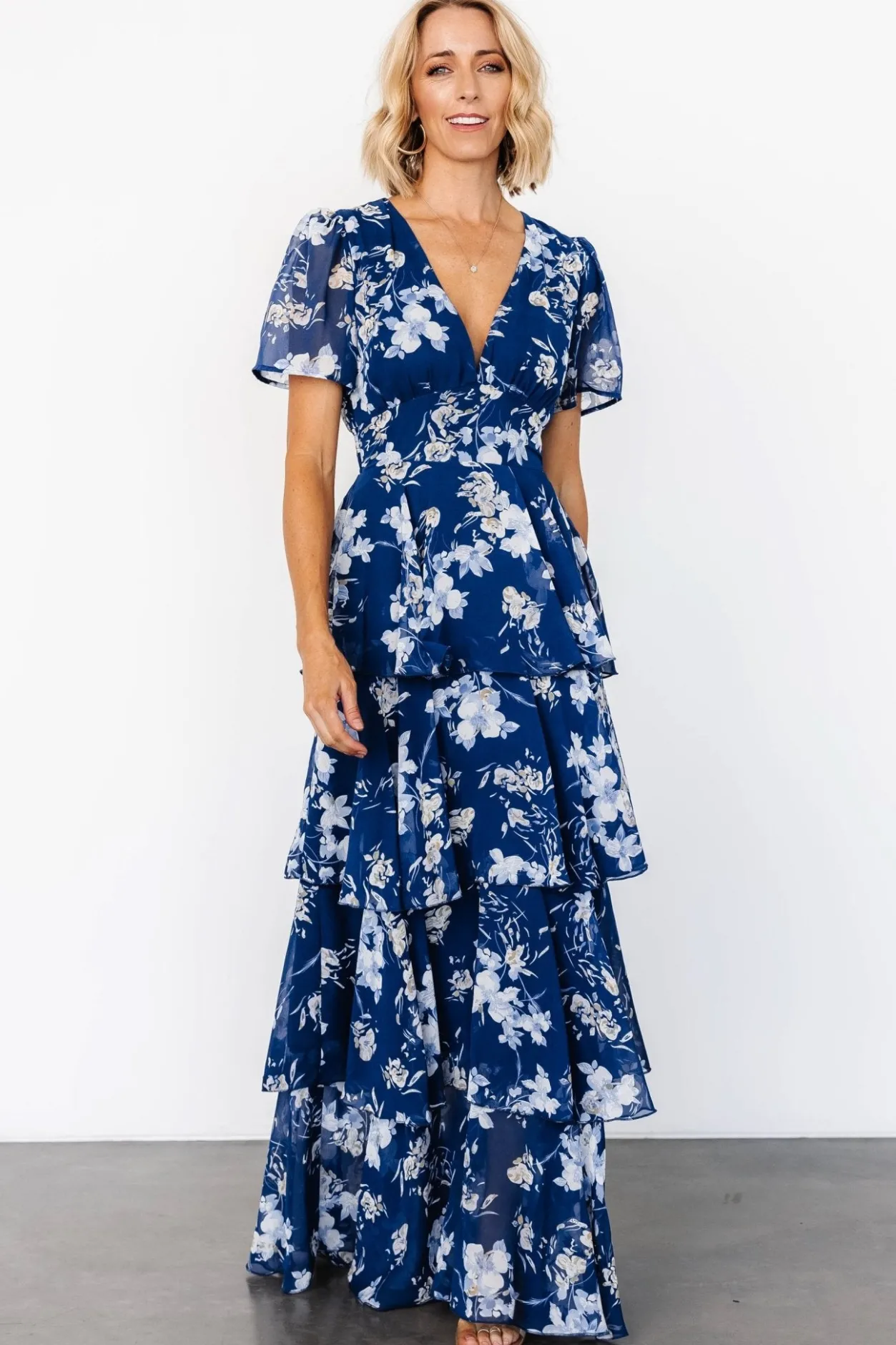 Outlet Baltic Born Montaigne Ruffle Maxi Dress | Navy + Blue Floral Navy+BlueFloral