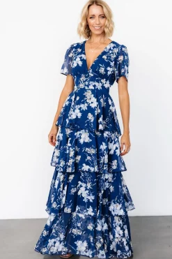 Outlet Baltic Born Montaigne Ruffle Maxi Dress | Navy + Blue Floral Navy+BlueFloral