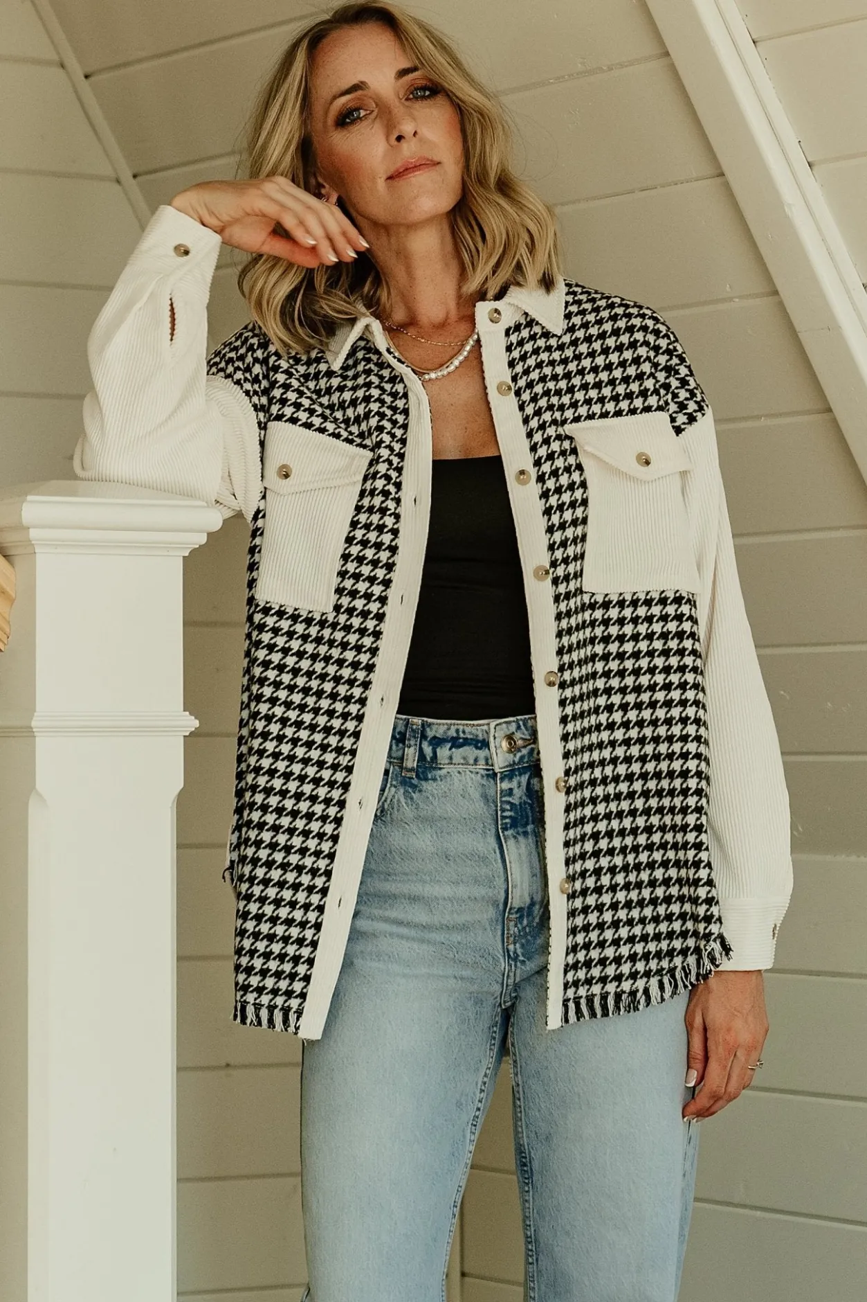 Best Baltic Born Montreal Houndstooth Shacket | Ivory + Black Ivory+Black