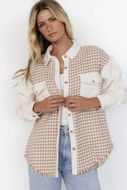 Discount Baltic Born Montreal Houndstooth Shacket | Taupe + Ivory Taupe+Ivory