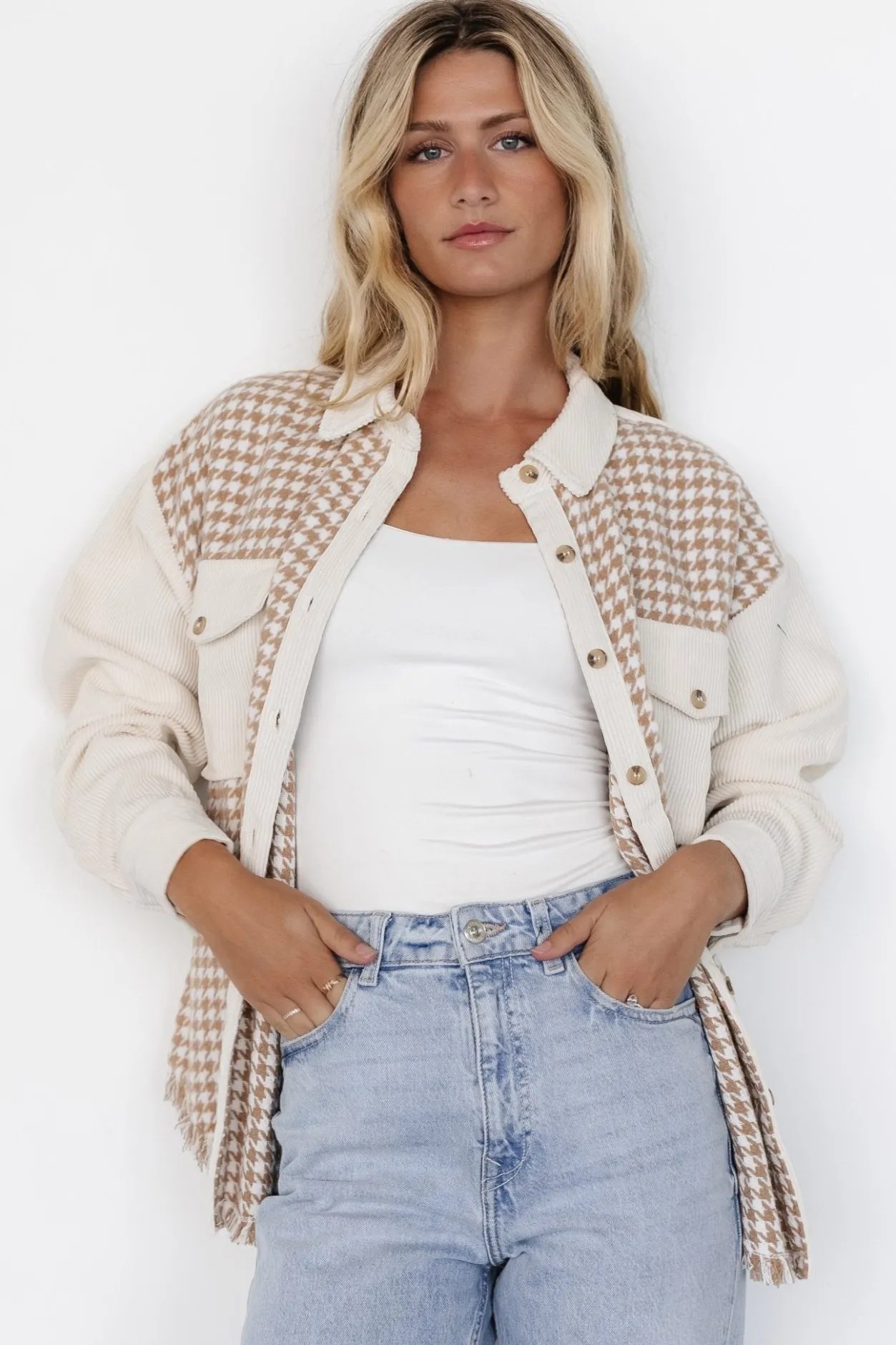 Discount Baltic Born Montreal Houndstooth Shacket | Taupe + Ivory Taupe+Ivory