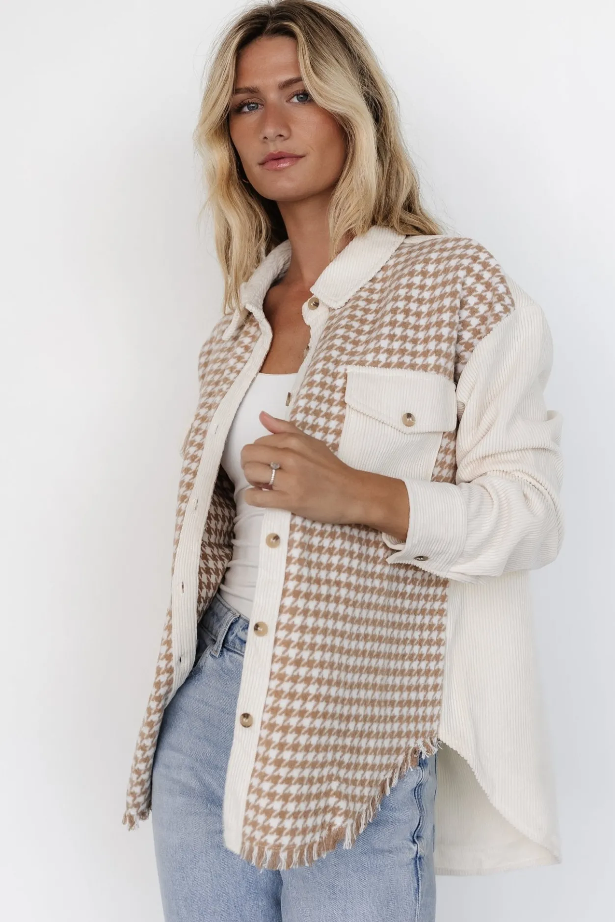 Discount Baltic Born Montreal Houndstooth Shacket | Taupe + Ivory Taupe+Ivory