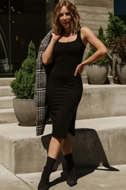 Clearance Baltic Born Moore Ribbed Tank Midi Dress | Black