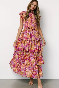 Fashion Baltic Born Mya Smocked Maxi Dress | Orchid + Gold Print Orchid+GoldPrint