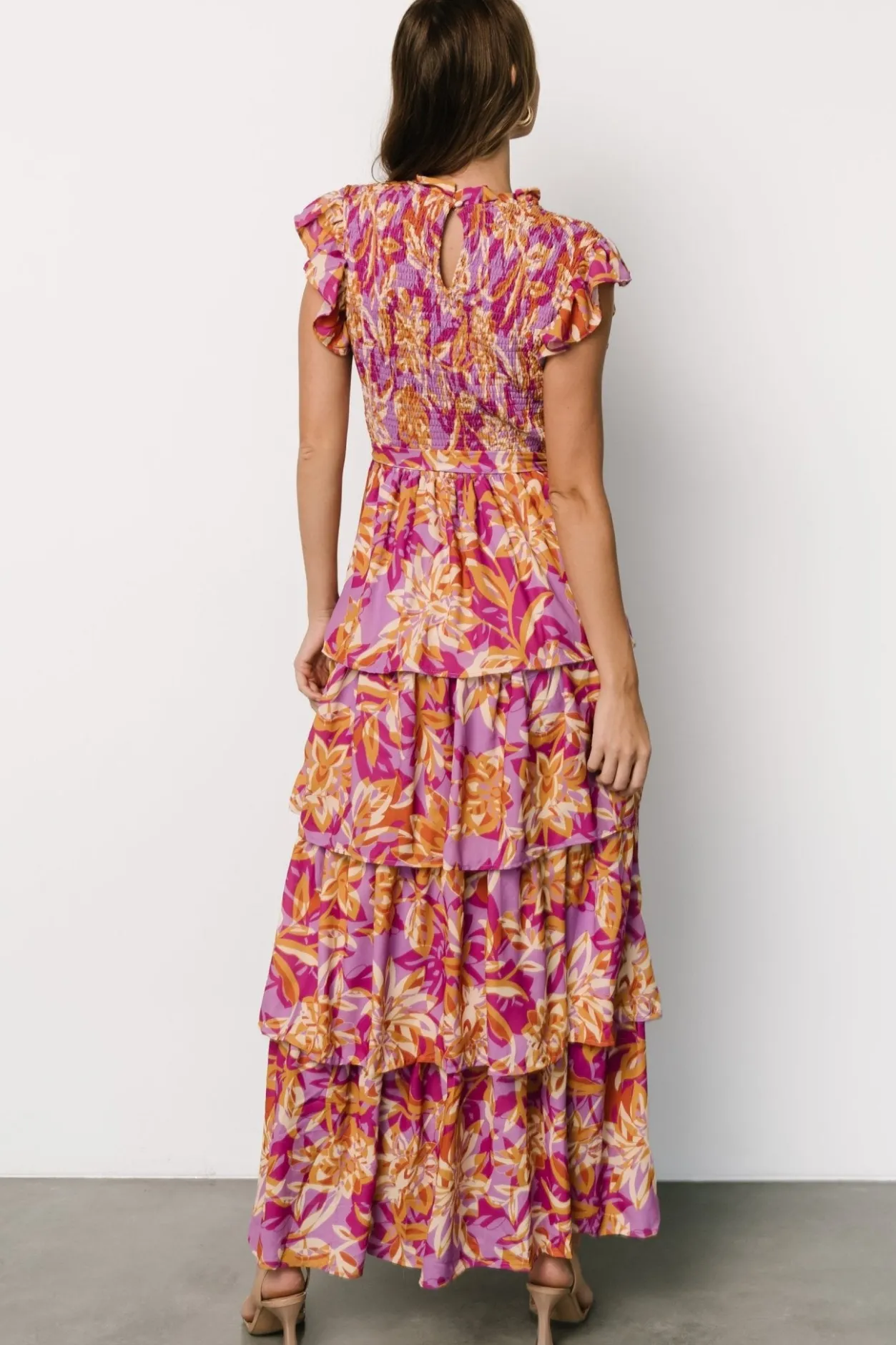 Fashion Baltic Born Mya Smocked Maxi Dress | Orchid + Gold Print Orchid+GoldPrint