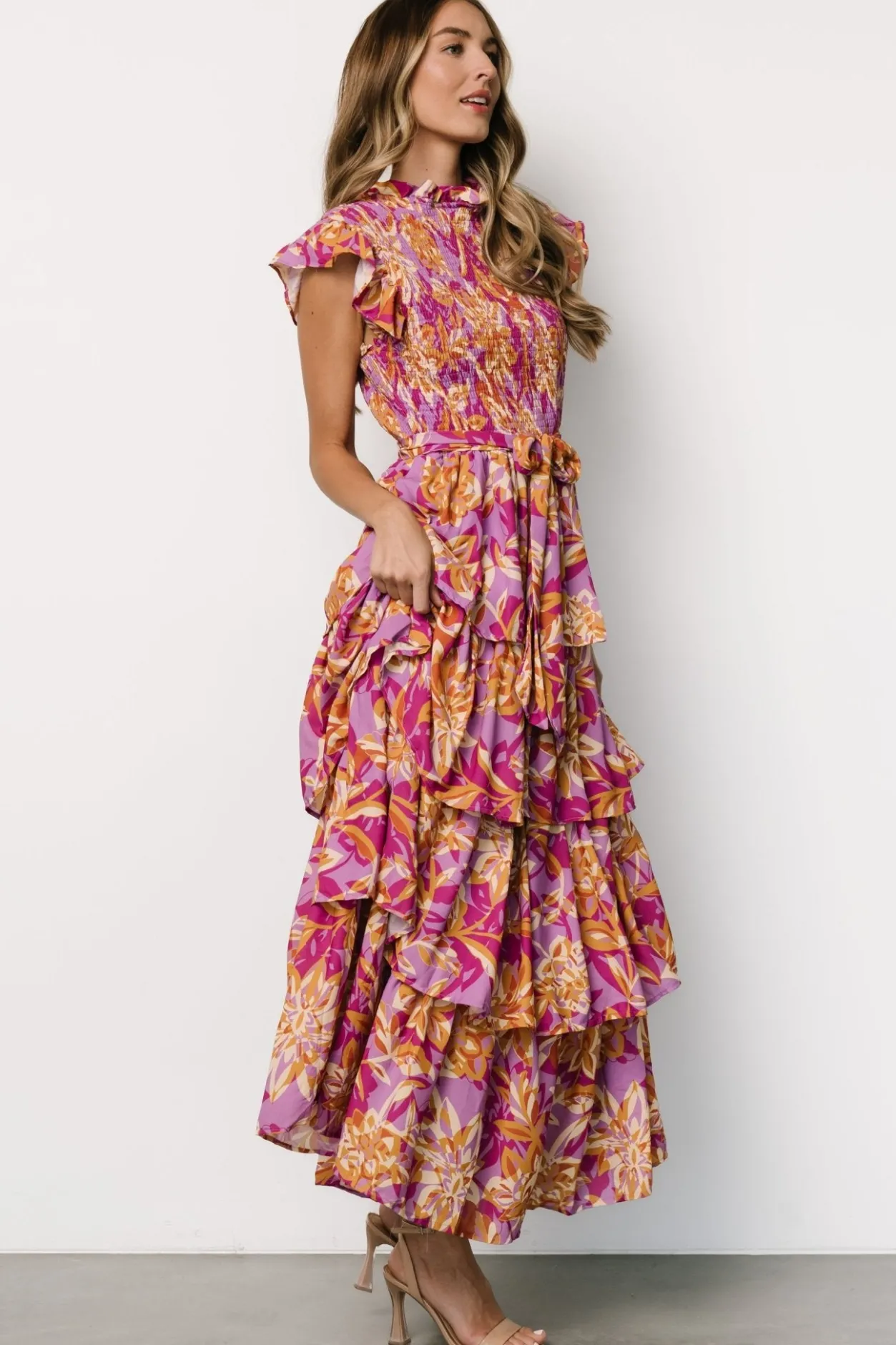 Fashion Baltic Born Mya Smocked Maxi Dress | Orchid + Gold Print Orchid+GoldPrint