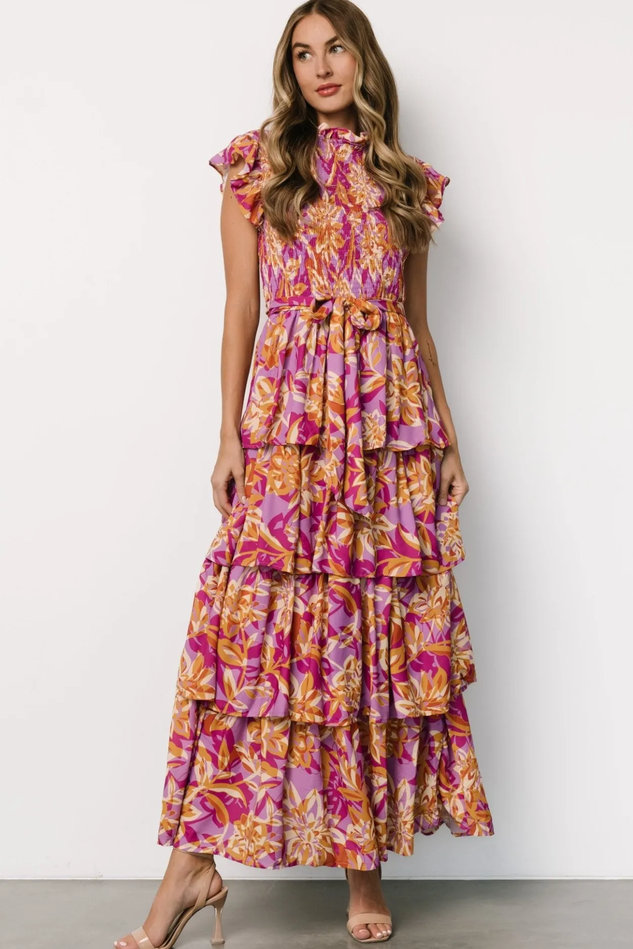 Fashion Baltic Born Mya Smocked Maxi Dress | Orchid + Gold Print Orchid+GoldPrint