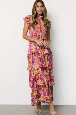 Fashion Baltic Born Mya Smocked Maxi Dress | Orchid + Gold Print Orchid+GoldPrint