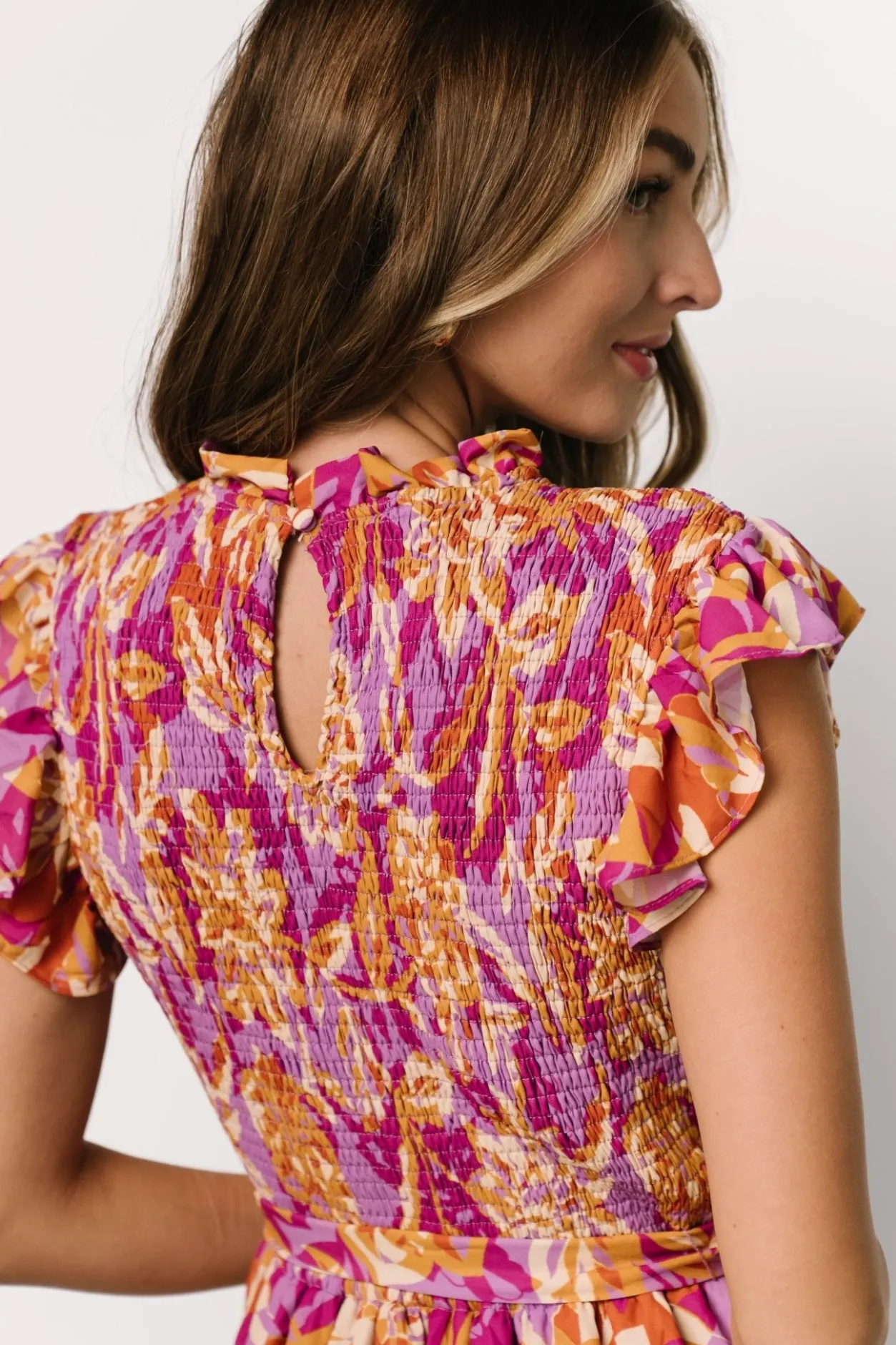 Fashion Baltic Born Mya Smocked Maxi Dress | Orchid + Gold Print Orchid+GoldPrint