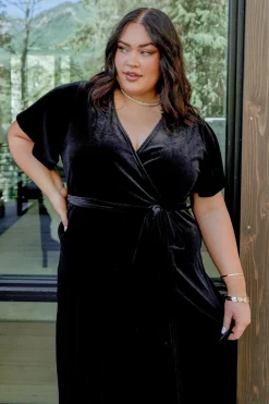 Online Baltic Born Nadine Velvet Midi Dress | Black