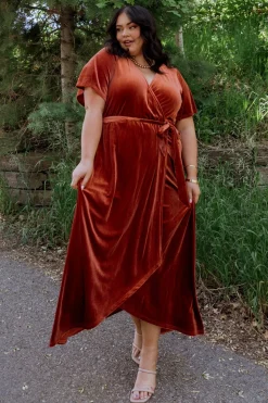 New Baltic Born Nadine Velvet Midi Dress | Rust