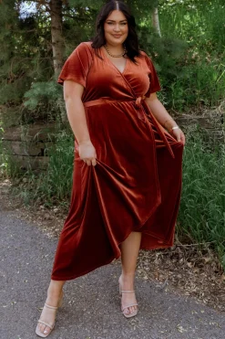 New Baltic Born Nadine Velvet Midi Dress | Rust