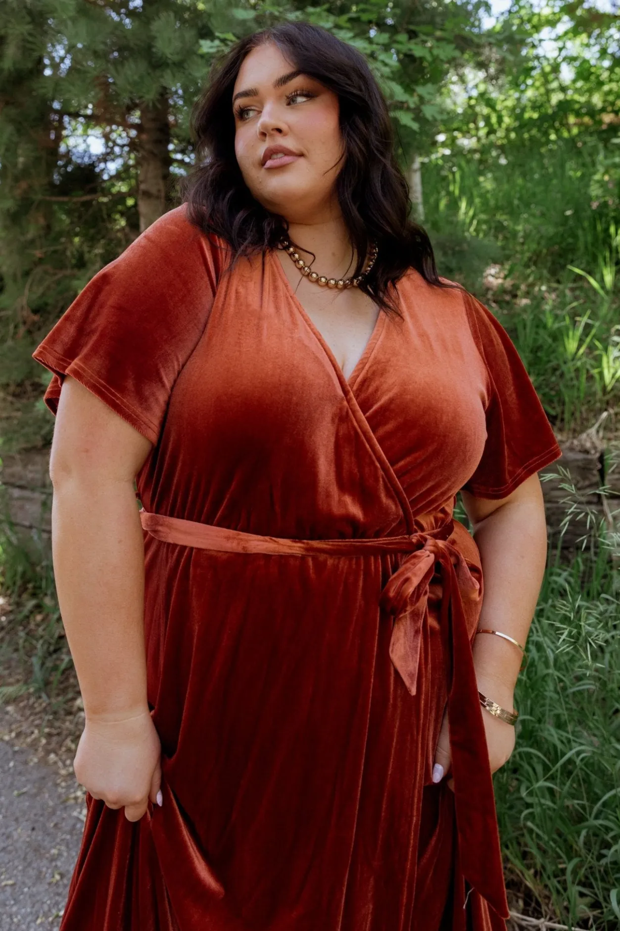 New Baltic Born Nadine Velvet Midi Dress | Rust