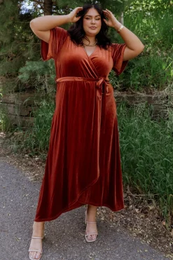 New Baltic Born Nadine Velvet Midi Dress | Rust
