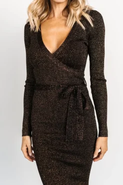 Online Baltic Born Nancy Ribbed Shimmer Midi Dress | Bronze