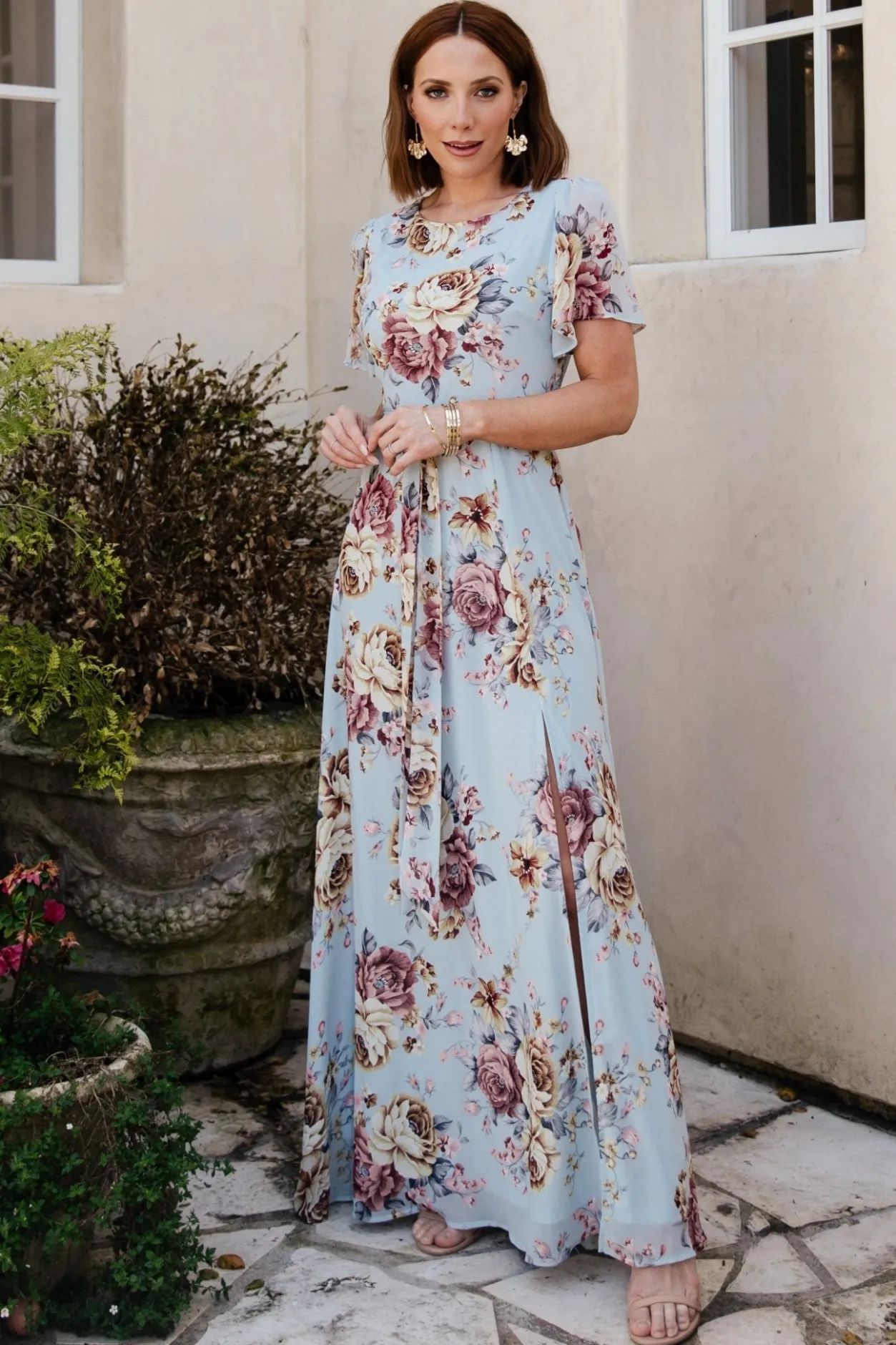 Fashion Baltic Born Naomi Short Sleeve Maxi Dress | Blue Multi Floral BlueMultiFloral