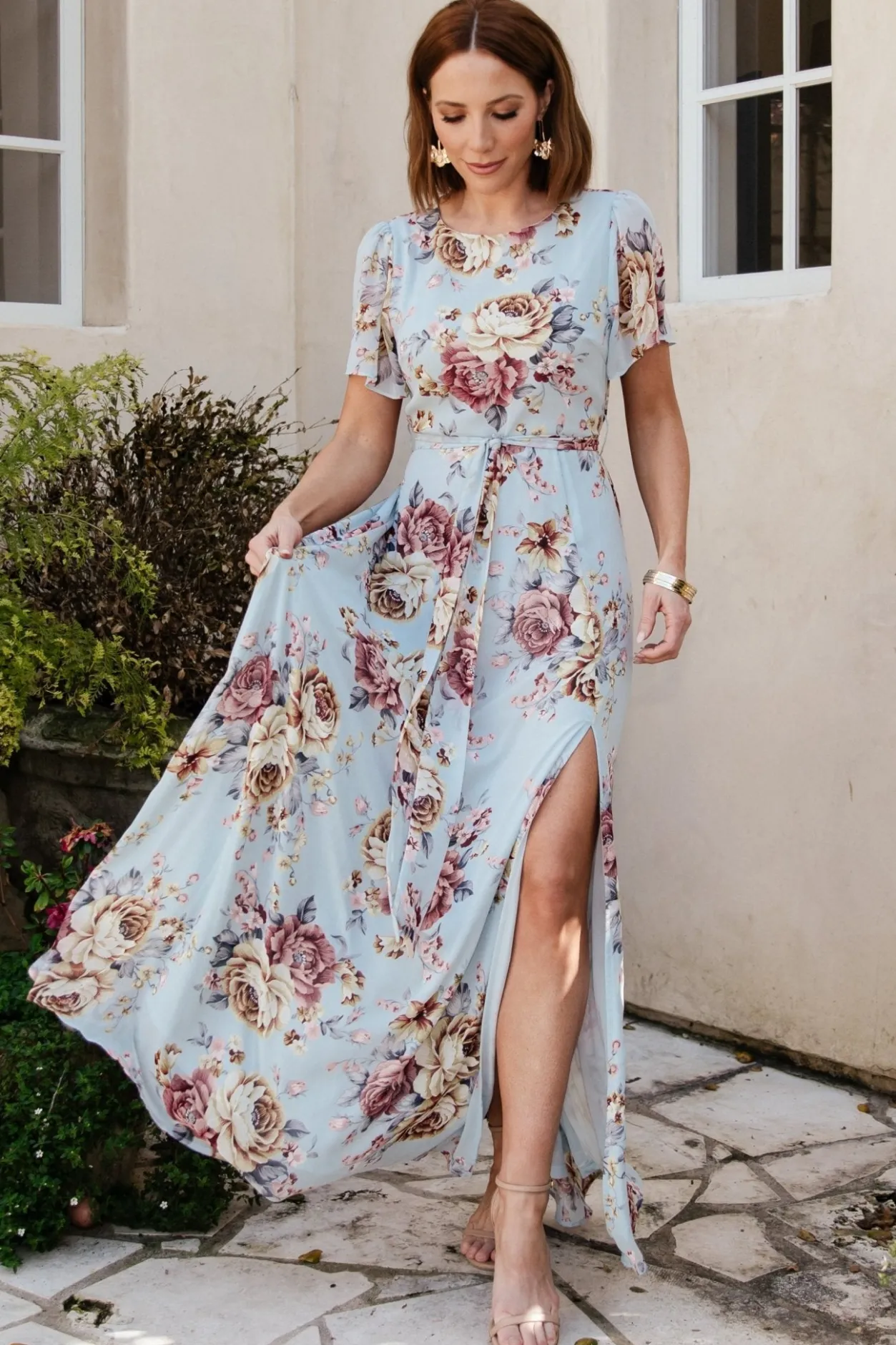 Fashion Baltic Born Naomi Short Sleeve Maxi Dress | Blue Multi Floral BlueMultiFloral