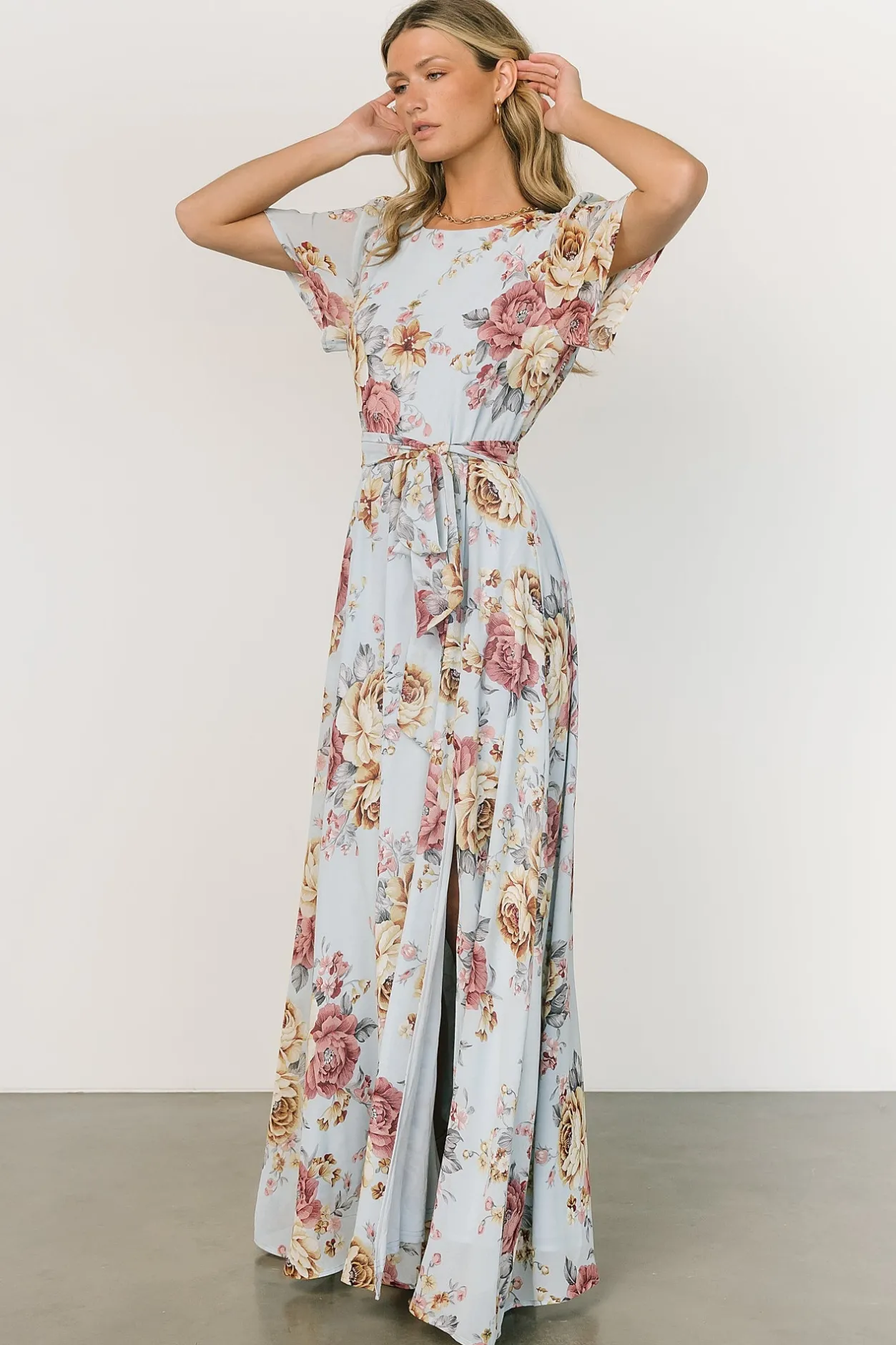 Fashion Baltic Born Naomi Short Sleeve Maxi Dress | Blue Multi Floral BlueMultiFloral