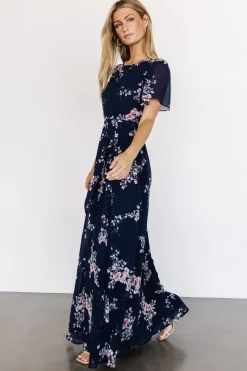 Fashion Baltic Born Naomi Short Sleeve Maxi Dress | Navy Floral NavyFloral
