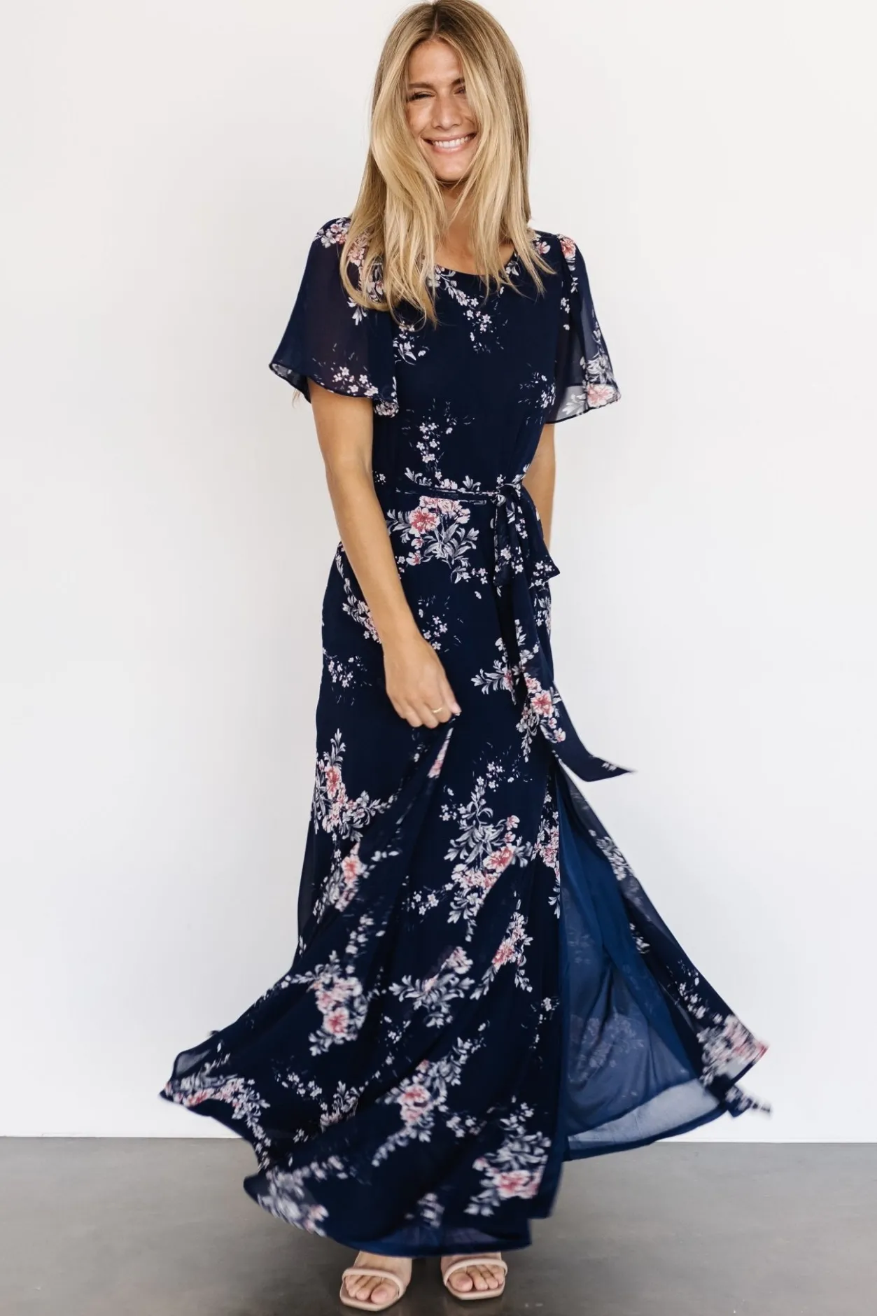 Fashion Baltic Born Naomi Short Sleeve Maxi Dress | Navy Floral NavyFloral