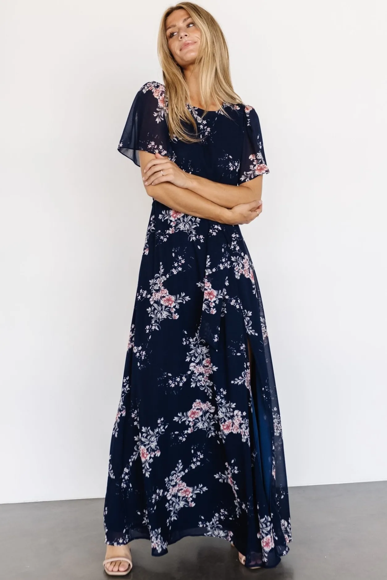Fashion Baltic Born Naomi Short Sleeve Maxi Dress | Navy Floral NavyFloral