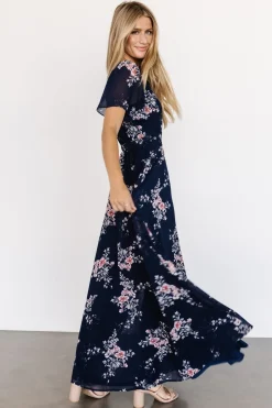 Fashion Baltic Born Naomi Short Sleeve Maxi Dress | Navy Floral NavyFloral
