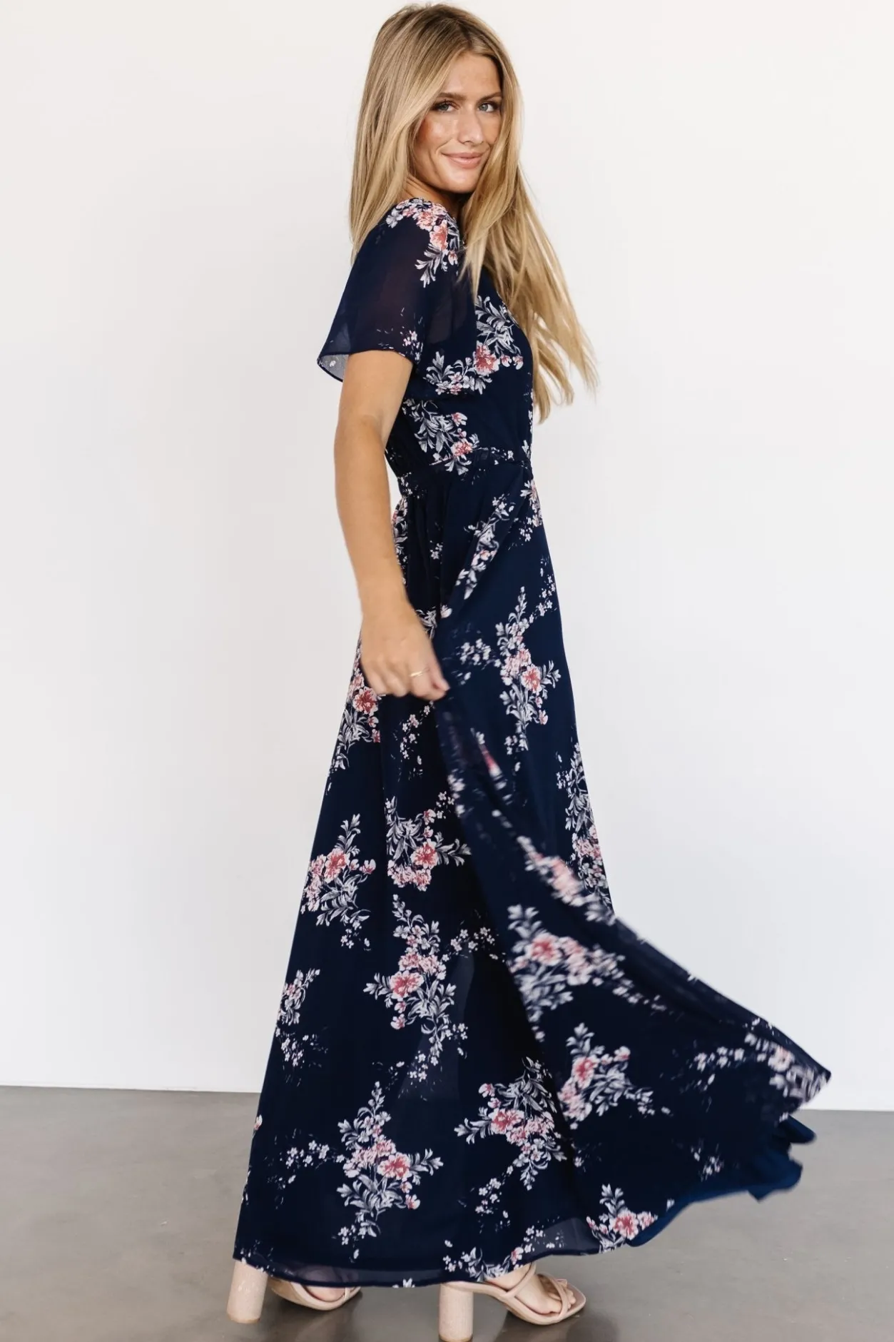 Fashion Baltic Born Naomi Short Sleeve Maxi Dress | Navy Floral NavyFloral