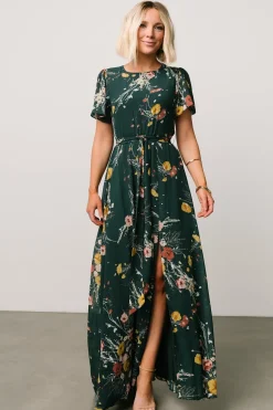 Fashion Baltic Born Naomi Short Sleeve Maxi Dress | Dark Green Floral DarkGreenFloral