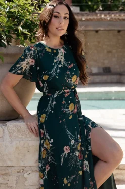 Fashion Baltic Born Naomi Short Sleeve Maxi Dress | Dark Green Floral DarkGreenFloral
