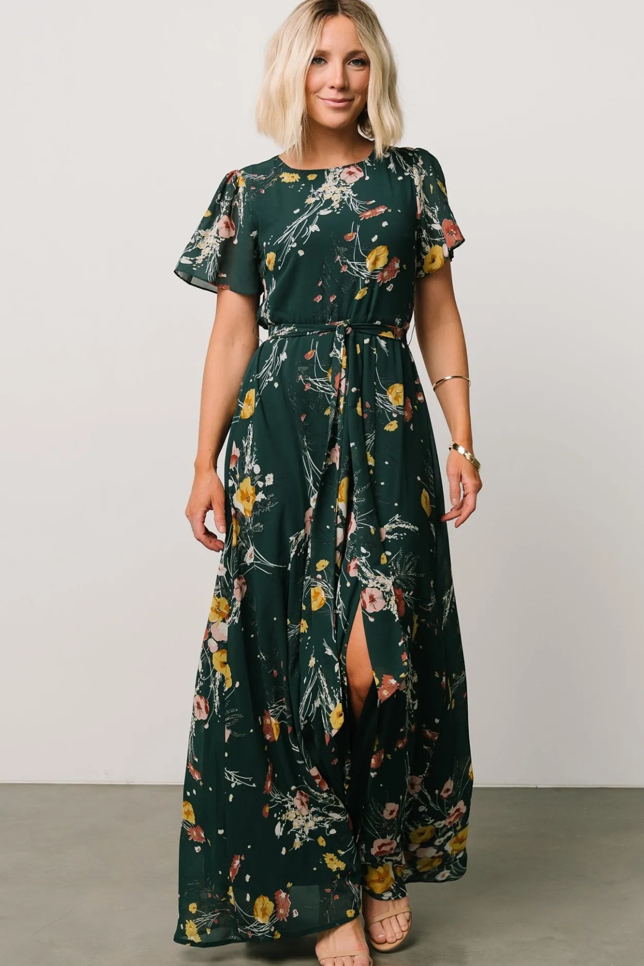 Fashion Baltic Born Naomi Short Sleeve Maxi Dress | Dark Green Floral DarkGreenFloral