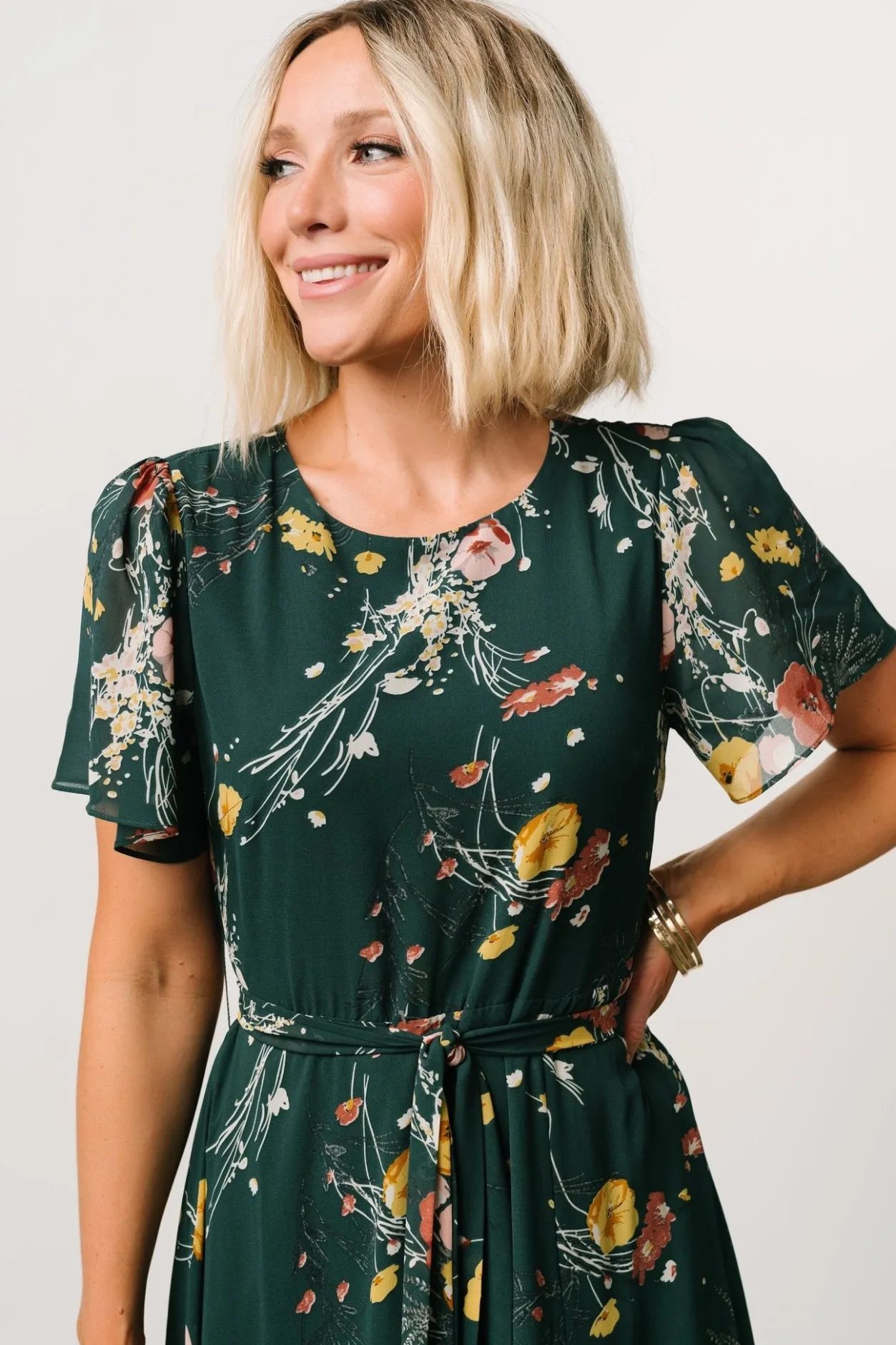 Fashion Baltic Born Naomi Short Sleeve Maxi Dress | Dark Green Floral DarkGreenFloral