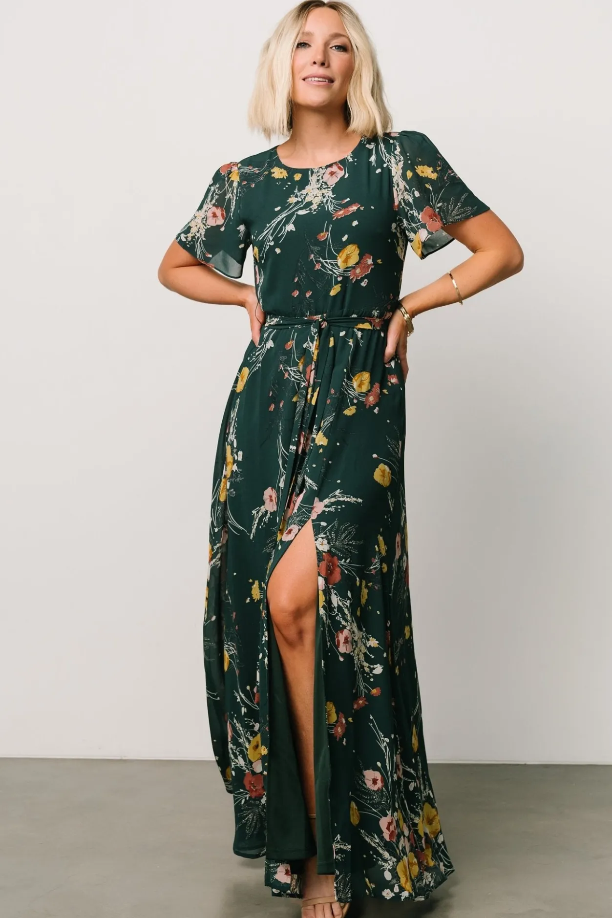 Fashion Baltic Born Naomi Short Sleeve Maxi Dress | Dark Green Floral DarkGreenFloral