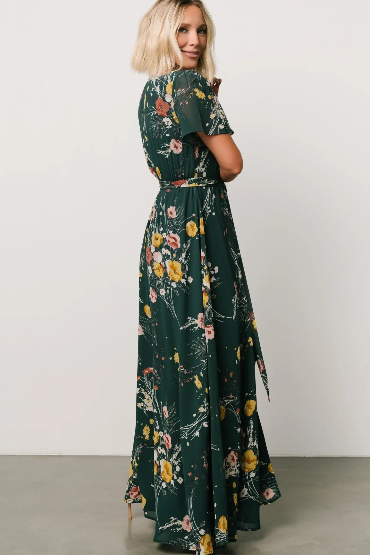 Fashion Baltic Born Naomi Short Sleeve Maxi Dress | Dark Green Floral DarkGreenFloral