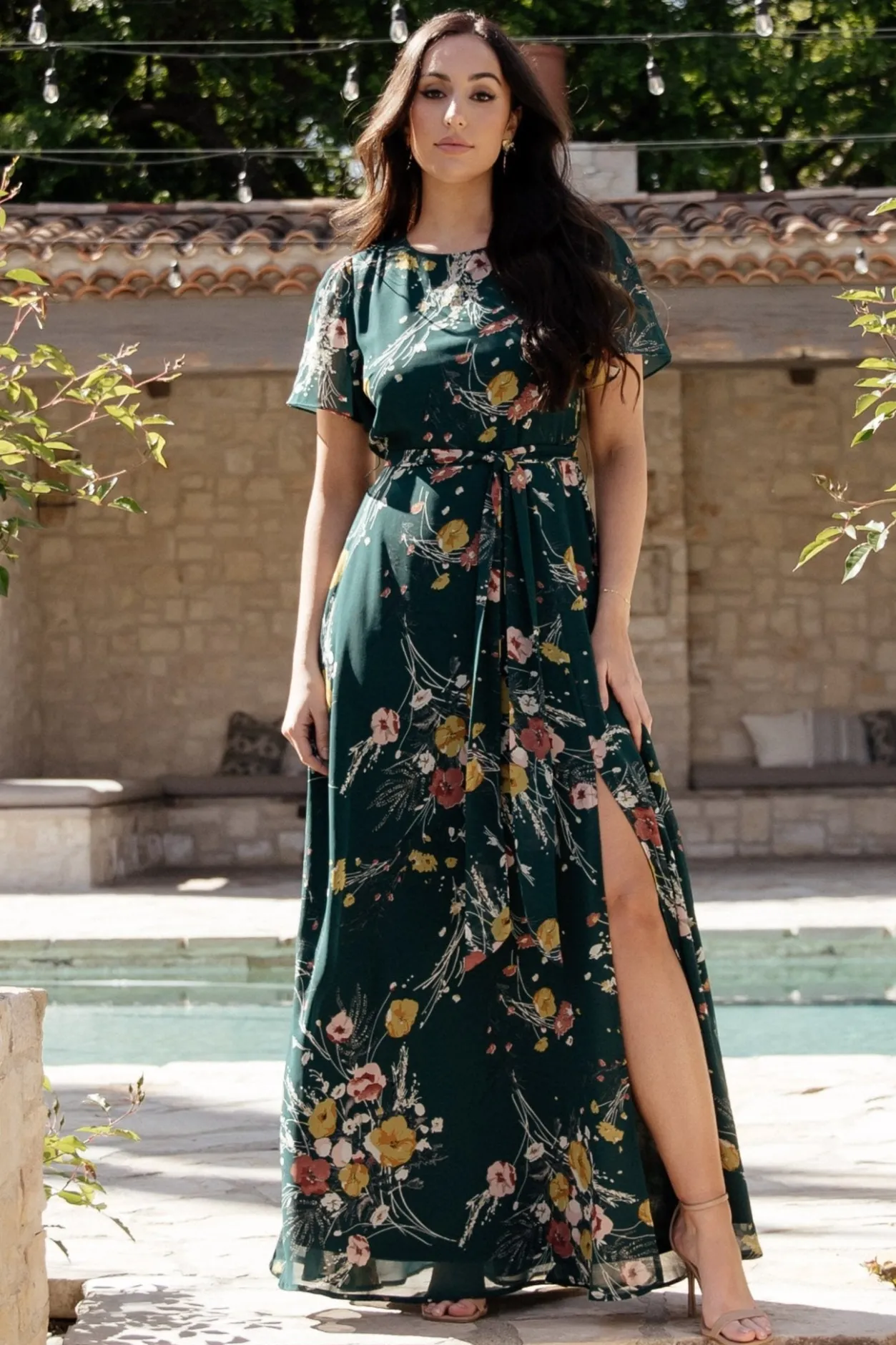 Fashion Baltic Born Naomi Short Sleeve Maxi Dress | Dark Green Floral DarkGreenFloral